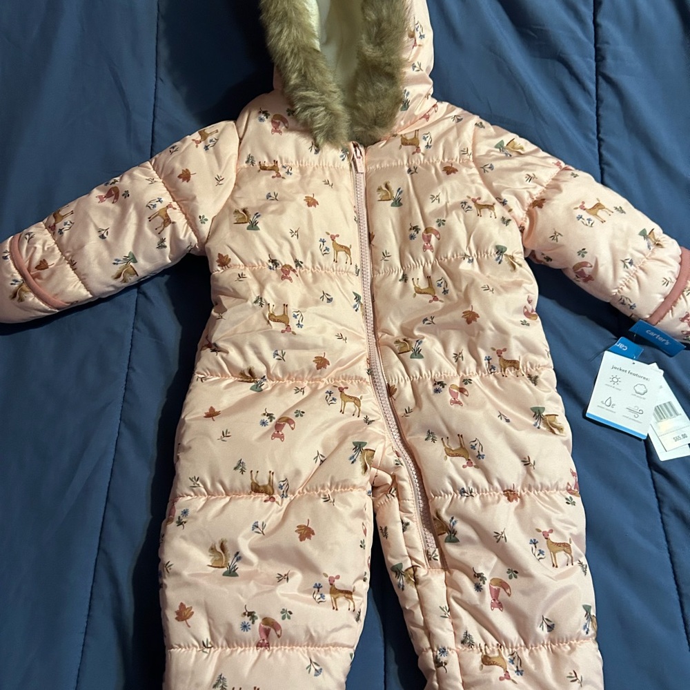 Carter's Light Pink Snowsuit with Animal Pattern